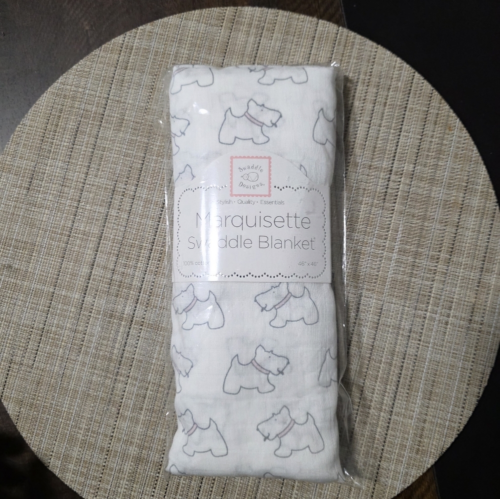 White Dog Print Swaddle Blanket